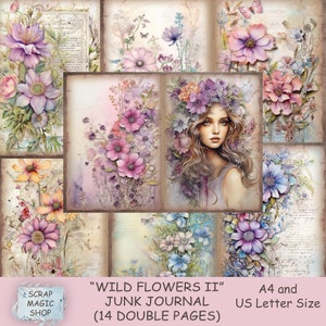 Wild Flowers Junk Journal, Digital Kit, druckbare Collage Sheets, Sofortiger Download, JunkJournals, Zeitschriftenbedarf, Ephemera, Botanisch, Basteln.