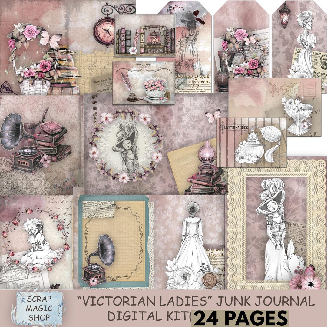 Victorian Ladies Junk Journal Digital Kit , Vintage Printable Collage ...