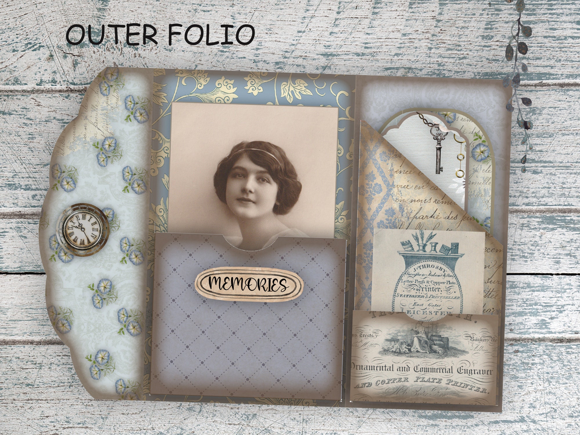 Junk Journal Folio Kit, Vintage Loaded Folder, Printables, Blue Collage ...