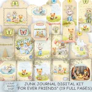 Diario basura de animales lindos, kit digital, estilo Beatrix Potter, descarga instantánea, imprimibles de libros Srap, hojas de collage, suministros, efímera.