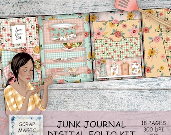 Cooking Junk Journal Folio Kit, Loaded Folder, kitchen Printables, Recipe, Folding Folio, Instant Downoad, Trifold, Handmade, Cook Book.