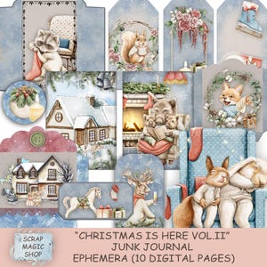 Merry Christmas Junk journal, Digital Kit, Ephemera, Add On  Printable Collage Sheets, December Daily, Cozy Winter, child, Instant Download.