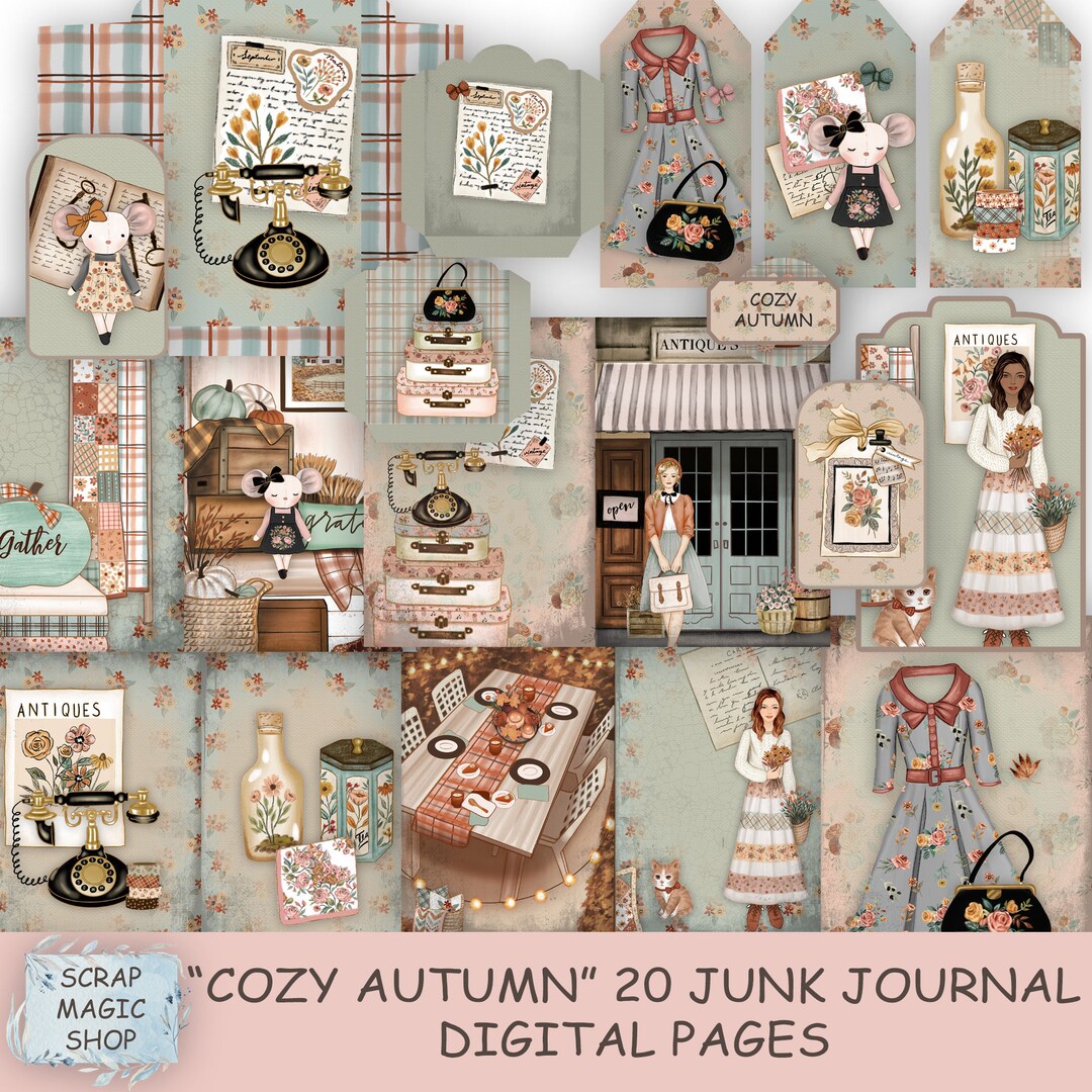 Cozy Autumn Junk Journal, Digital Kit, Instant Download, Srap Book ...