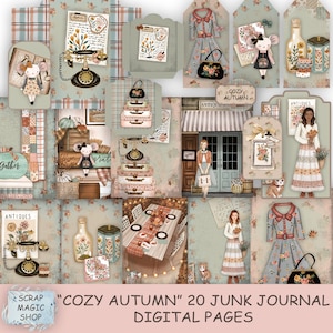 Cozy Autumn Junk Journal, digital kit, Instant Download, Srap book printables, Collage Sheets, Journal Supplies, Paper craft, Fall Ephemera.