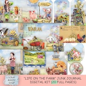 Farm Junk journal, Digital Kit, Animals Journal Pages, Barn, Cow, Pig, Sheep, Country Living, Printable Collage Sheets, Instant Download.