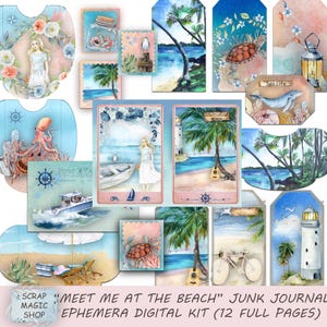Beach Junk journal, Add On, Ephemera, Journal Supplies, Summer, Vacation, Sea, Lighthouse,  Printable Collage Sheets, Instant Download