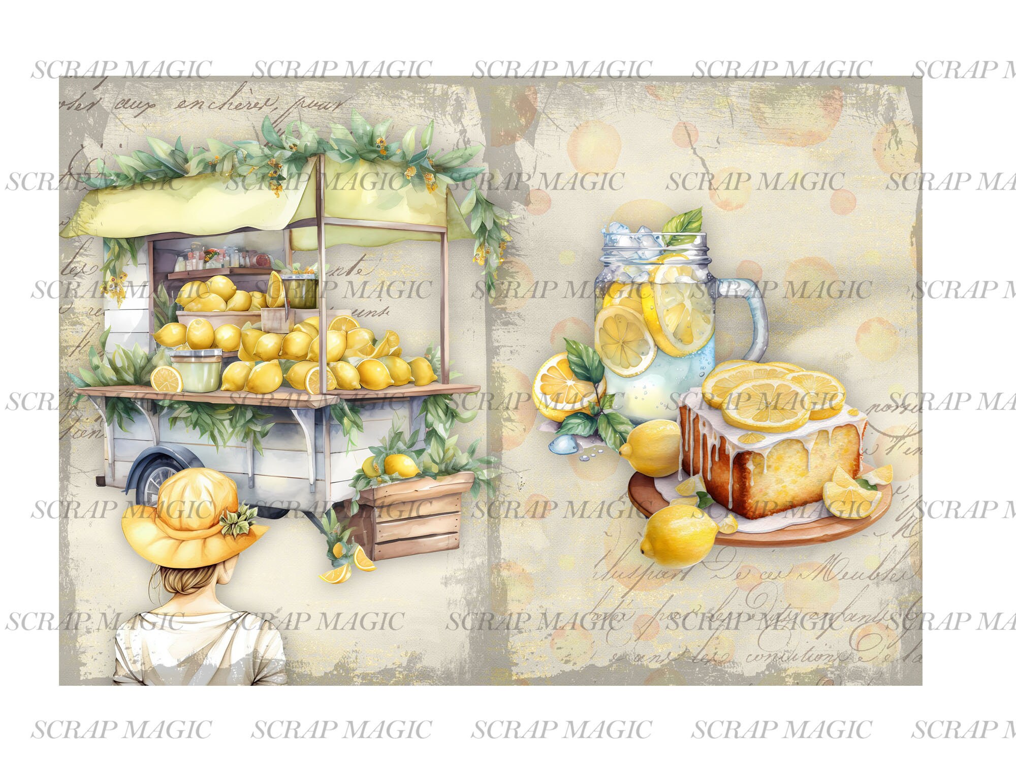Lemon Junk Journal, Printable Collage Sheets, Yellow, Watercolor ...