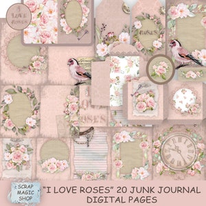 Roses Junk Journal digital kit, Instant Download, Srap book printables, Vintage Collage Sheets, Journal Supplies, Shabby pages, Ephemera.