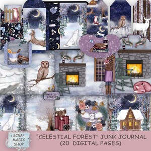 Forest Junk Journal, kit digital de invierno, descarga instantánea, imprimibles de libros Srap, hojas de collage, suministros para diarios, artesanía en papel, efímera.