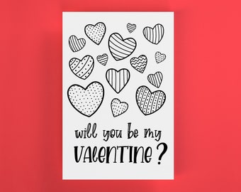 Valentine's Day Card | Will you be my valentine | Cute Valentine's Card Printable | Valentine's Day Coloring Card | Happy Valentine's Day |