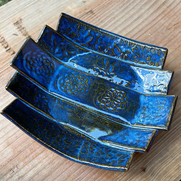 Decorative ceramic bowls hand built from strips of textured clay