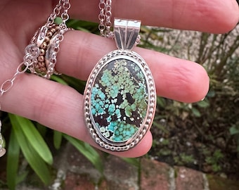 Turquoise Pendant, Polychrome Turquoise, Hubei Turquoise, Gift for Her, Sterling Silver, Handmade