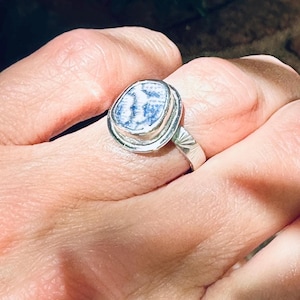 Sea tile ring, Summer Jewelry, Beach themed jewelry, Portugues pottery, Upcycled jewelry, Gift for Her, Blue & White tile ring, Size 5.75