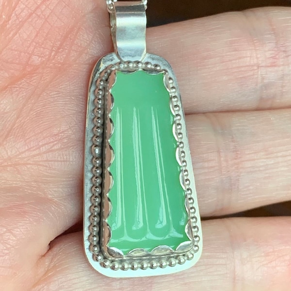 Fire King Jadeite Pendant, Sterling Silver, (without chain) Jadeite Collector, Vintage Glass, Gift for Her, Recycled Glass, Rare Glass