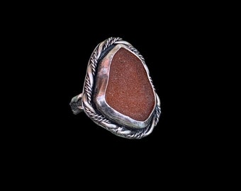 Brown Sea Glass Ring, Portuguese Beach Glass, Upcycled Ring, Summer Jewelry, Sterling Silver, Size 7 1/4