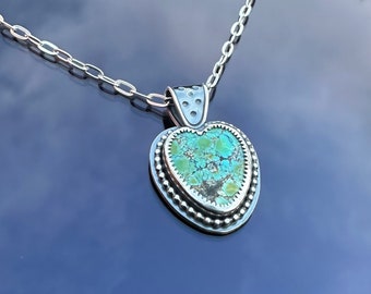 Turquoise Heart Necklace, Heart Pendant, Turquoise Pendant, Heart Jewelry, Sterling Silver Jewelry, Gift for Her, Sweetheart Jewelry