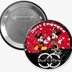 Mickey Proposing & Minnie Standing - Just Engaged - Inspired Pin Back Button
