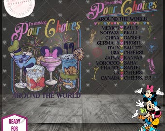 Pour Choices Around the World DTF Transfer | Vacation Drink Shirt Transfer | Ready to Press Heat Transfer for Tees