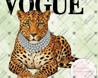 Fashion Leopard PNG Bundle (2 Poses) – Glam Leopard Clipart, Diamond Collar Big Cat, Transparent Background, Digital Download, Designer PNG