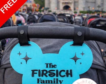 Custom 3D Printed Stroller Name Tag, Mouse Ears Theme, Amusement Park Sign