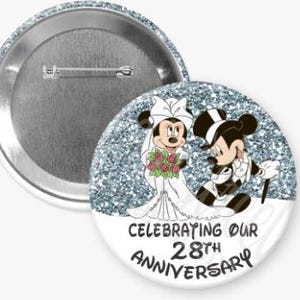 Mickey Minnie Celebrating Anniversary Inspired Pin Back Button