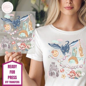 Epic Universe DTF Transfer | Pastel Retro Design | Mario Bros, Harry Potter, How to Train Your Dragon, Ready to press
