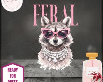 Feral Raccoon DTF Transfer, Funny Pink Coquette Animal Transfer, Ready to Press DTF, Trendy Graphic Tee Transfer, Cute Trash Panda Design