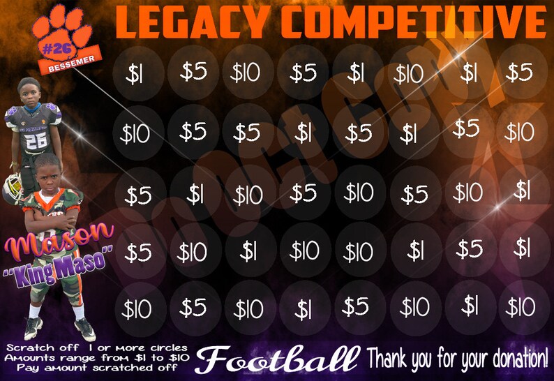 Completed Scratch off Fundraiser Cards Cheerleaders Etsy