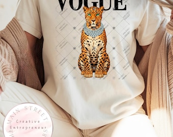 Fashion Leopard T-Shirt – High Fashion Graphic Tee, Glam Leopard Shirt with Diamond Collar, Luxury Aesthetic Streetwear, Chic Boutique Top
