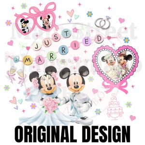 Just Married Instant Download,  Coquette Retro Pastel Mickey  and Minnie Wedding Shirt Honeymoon Tee, PNG, JPG,