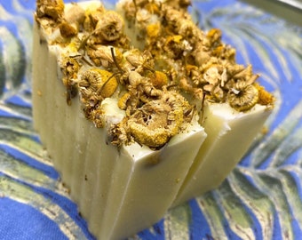 Chamomile Flower Bar Soap | All Natural Soap | Vegan Soap | Cold Process Soap, Floral Soap | Sensitive Skin Face Wash, Natural Face Cleanser