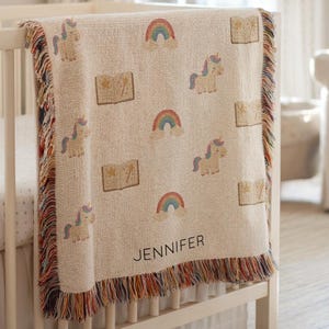 Personalized Unicorn Baby Blanket for Girls, Custom Name Rainbow Nursery Throw, Magical Heirloom Gift for Newborn Girl or Toddler, Baby Gift
