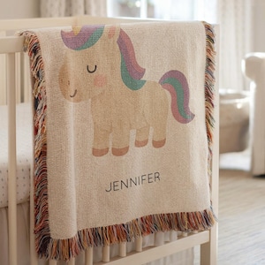 Personalized Unicorn Baby Blanket for Girls, Custom Name Rainbow Nursery Throw, Magical Heirloom Gift for Newborn Girl or Toddler, Baby Gift