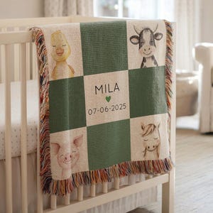 Personalized Farm Animal Baby Blanket, Custom Patchwork Crib Throw with Name, Baby Shower Gift, Barnyard Nursery Decor, Farm Animal Blanket
