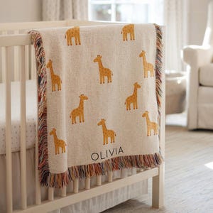 Personalized Giraffe Baby Blanket, Custom Name Safari Animal Blanket,Jungle Safari Nursery Gift Giraffe Baby Blanket Decor Baby Giraffe Gift