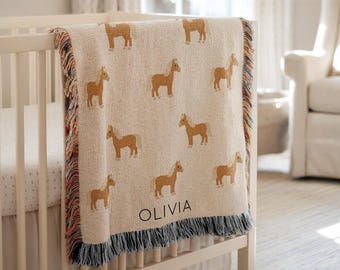 Manta de bebé personalizada con caballo Haflinger, manta de poni con nombre personalizado para niñas o niños, regalo para bebés amantes de los caballos, linda manta de guardería con caballo de granja