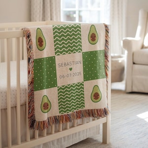 Personalized Avocado Baby Blanket, Custom Name Fruit Throw for Boys or Girls, Funny Avocado Nursery Gift, Cute Baby Shower Present