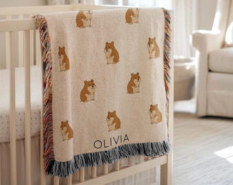 Personalized Hamster Baby Blanket, Custom Name Pet Throw for Boys or Girls, Cute Hamster Nursery Gift, Cozy Baby Shower Animal Blanket
