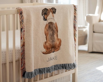 Personalized Boxer Dog Baby Blanket, Custom Name Puppy Throw for Boys or Girls, Boxer Nursery Decor, Dog Boxer Lover Baby Shower Gift