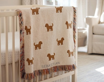 Couverture personnalisée pour bébé Goldendoodle, nom personnalisé pour chien avec date, cadeau de chambre d'enfant pour les amoureux des chiots pour bébé fille, cadeau de douche pour nouveau-né