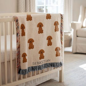 Personalized Goldendoodle Dog Baby Blanket, Custom Name Puppy Nursery Throw, Pet Lover Baby Shower Gift, Doodle Breed Kids Room Decor
