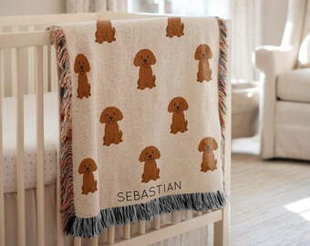 Personalisierte Goldendoodle Babydecke, Name Welpe Kinderzimmer Überwurf, Haustier-Liebhaber-Babypartygeschenk, Gekritzel-Rasse Kinderzimmer Dekor