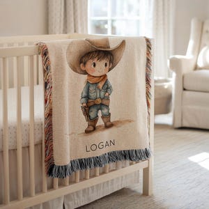 Coperta personalizzata per neonato a forma di piccolo cowboy, coperta personalizzata per cameretta dei bambini in stile rodeo western con nome, regalo country per baby shower per ragazzi