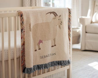 Coperta per neonati con capra personalizzata, coperta per cameretta con animali da fattoria e nome personalizzato, regalo per baby shower, decorazione per cameretta per bambini amanti delle capre, per maschietto o femminuccia