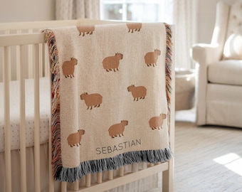 Capybara Baby Decke, Name Tier Kinderzimmer Überwurf, Baby-Dusche-Geschenk, Capybara Liebhaber Kinderzimmer Dekor für Jungen oder Mädchen