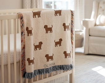 Copertina personalizzata per neonato con cane Labrador cioccolato, copertina per cameretta con cucciolo di Labrador marrone con nome personalizzato, regalo per baby shower, decorazione per bambini amanti dei Labrador