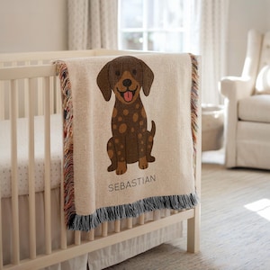 Couverture personnalisée pour bébé chien pointeur allemand à poil court, jeté de bébé pour chiot avec nom personnalisé, cadeau de baby shower pour amoureux des animaux de compagnie, décoration de chambre d&#39;enfants GSP