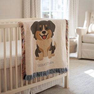 Personalized Australian Shepherd Dog Baby Blanket, Custom Name Puppy Nursery Throw, Pet Lover Baby Shower Gift, Aussie Breed Kids Room Decor