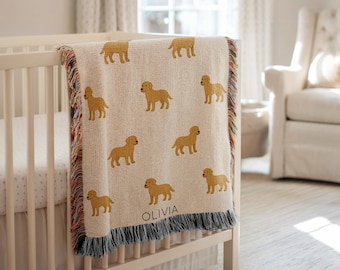 Personalized Labrador Retriever Dog Baby Blanket, Custom Name Puppy Breed Nursery Throw, Baby Shower Gift, Lab Lover Kids Room Decor