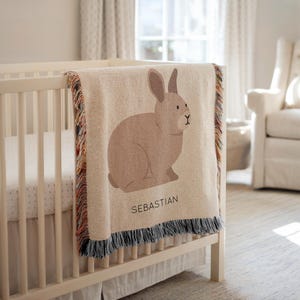 Personalized Rabbit Baby Blanket, Custom Name Bunny Nursery Throw, Baby Shower Gift, Rabbit Lover Kids Room Decor for Boy or Girl